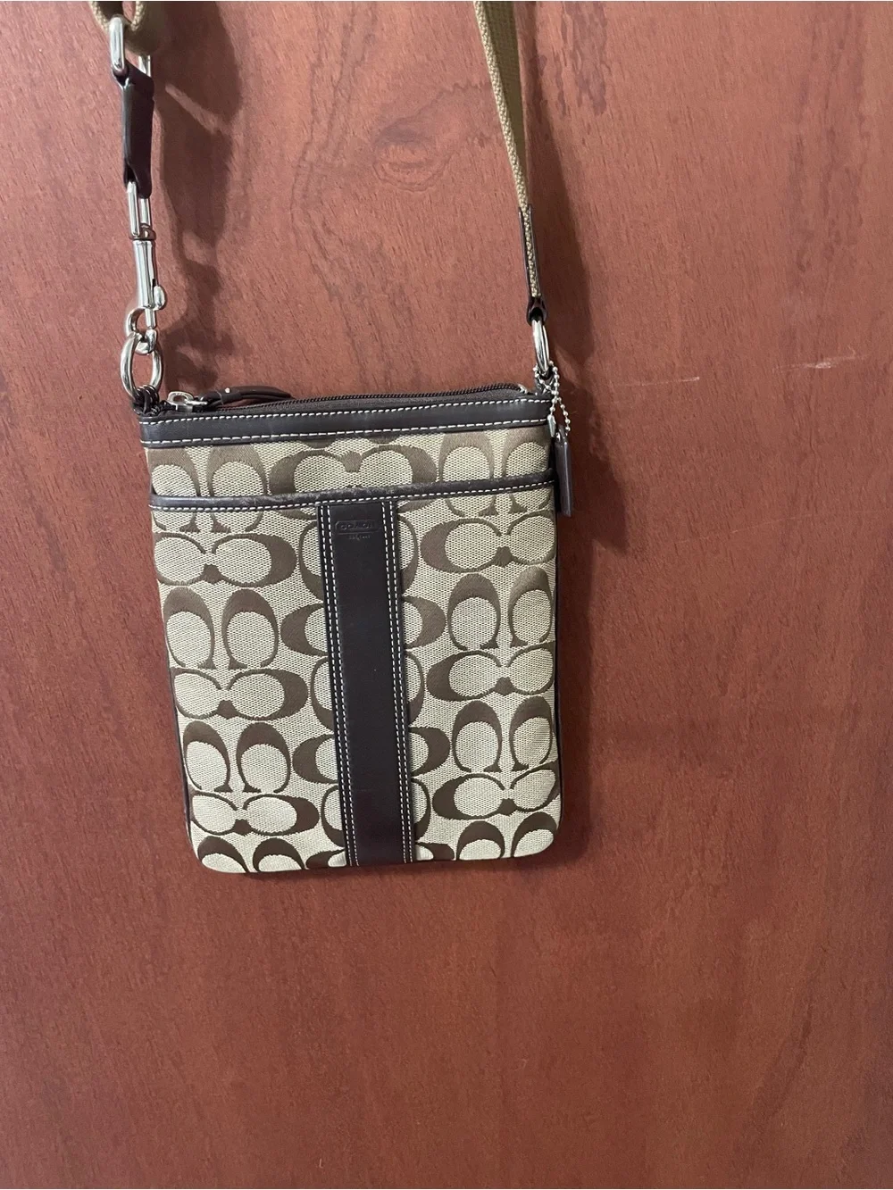 Coach Beige and Brown Signature Crossbody Bag. New